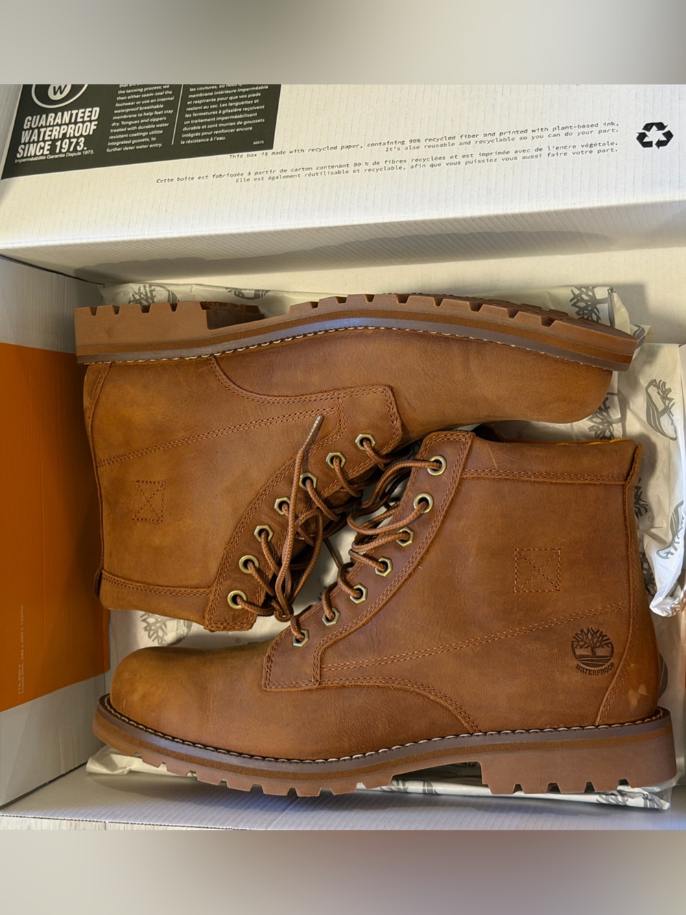 TIMBERLAND MEN'S REDWOOD FALLS WATERPROOF LEATHER LUG BOOTS A44MY SADDLE Sz 9.5